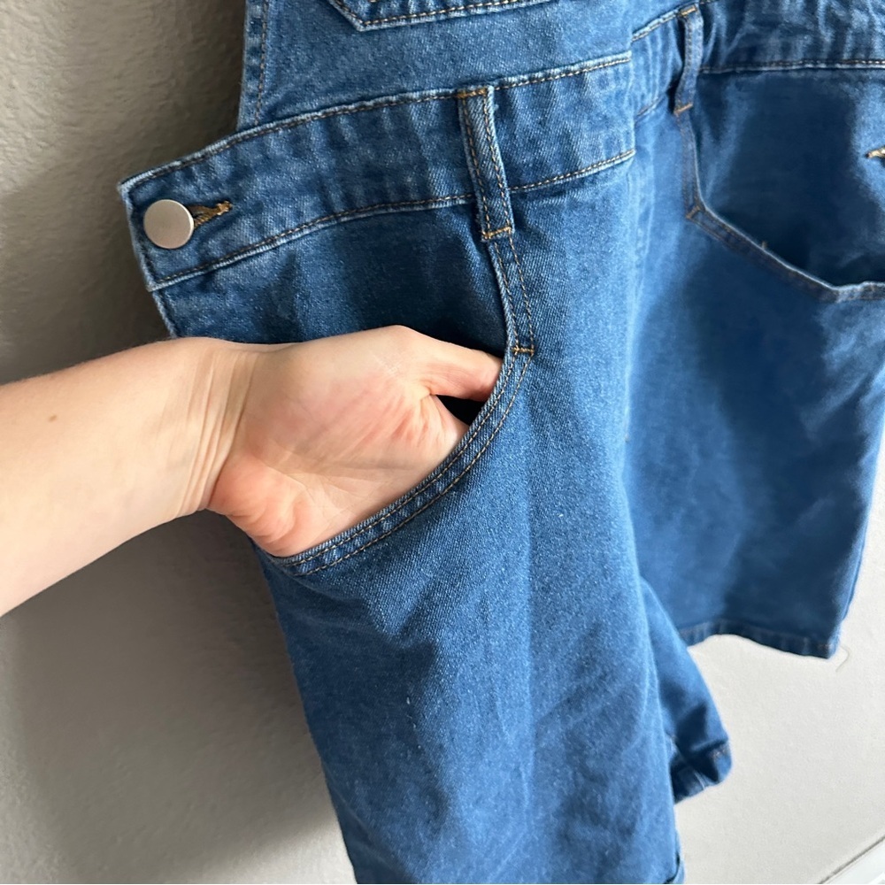 Allegra K Denim Short Overalls Medium - Picture 3 of 11